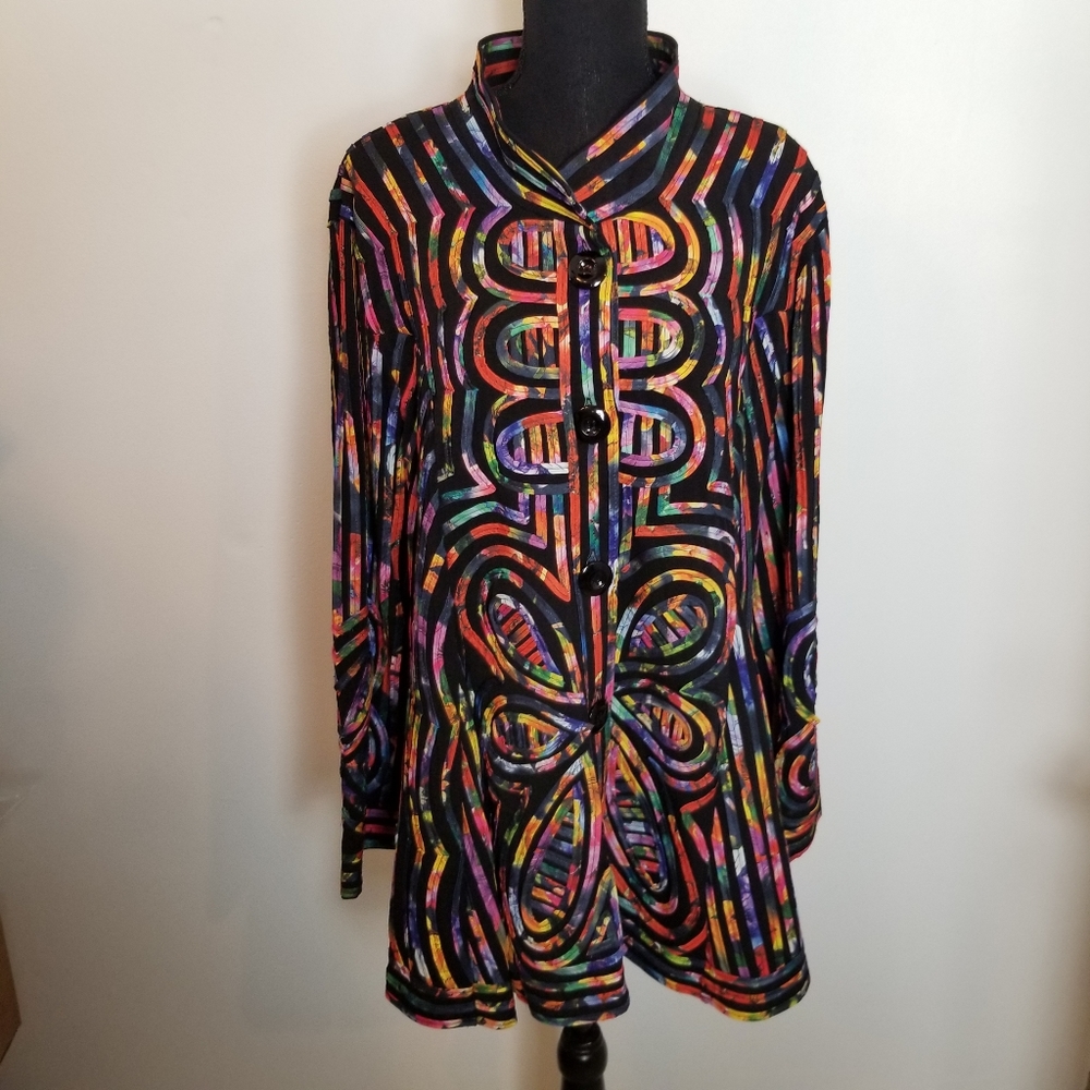 Moshita Couture Multi-Color Mandarin Collar Long Blazer Jacket